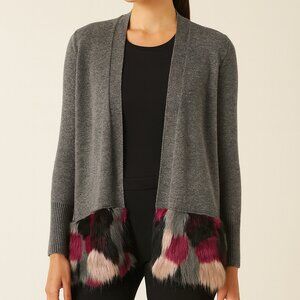 Gorgeous Izaak Azanei Cashmere Blend Cardigan with Faux Fur Trim, NEW, Size S/M